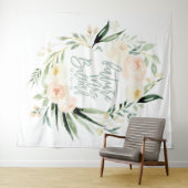 Perzik + groene waterverf bloemige bruidsshower wandkleed (In Situ (horizontaal))