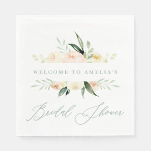 Perzik + groene waterverf florale vrijgezellenfees servet