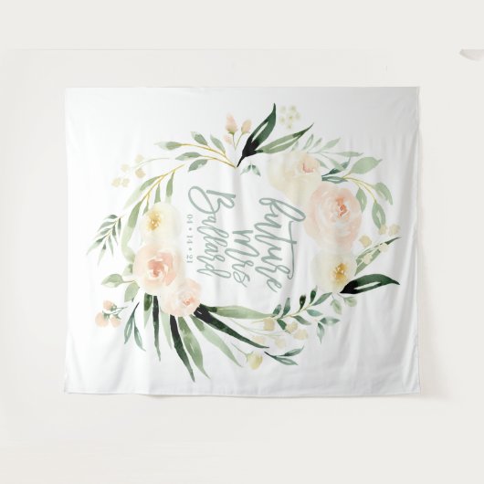 Perzik + groene waterverf florale vrijgezellenfees wandkleed (Voorkant (horizontaal))