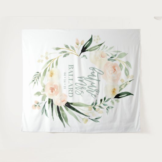 Perzik + groene waterverf florale vrijgezellenfees wandkleed (Voorkant (horizontaal))