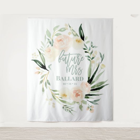 Perzik + groene waterverf florale vrijgezellenfees wandkleed (Voorkant)