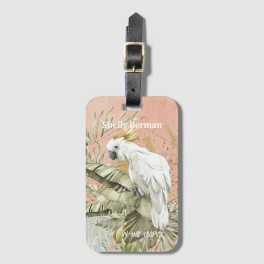 Perzik Grunge Boho Bloemen Kaketoe Bagagelabel (Voorkant (verticaal))