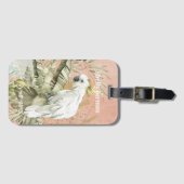 Perzik Grunge Boho Bloemen Kaketoe Bagagelabel (Voorkant (horizontaal))