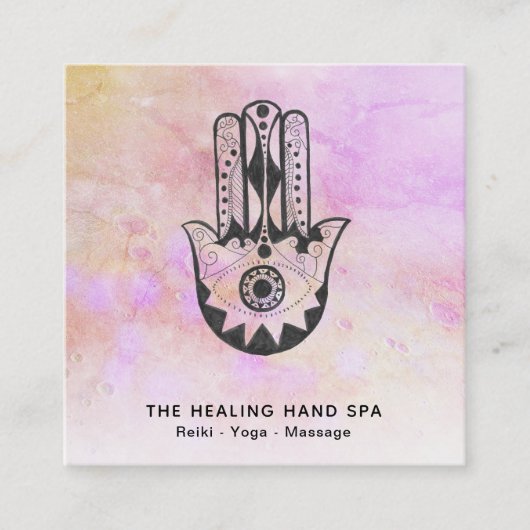 *~* Perzik Hamsa Hand Fatima Craters of Moon Vierkante Visitekaartje (Voorkant)