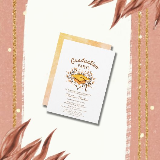 Perzik Hand-getrokken gouden Pet afstuderen Kaart