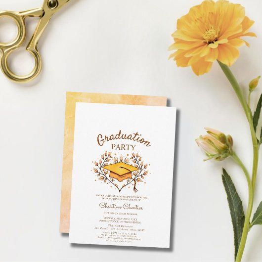 Perzik Hand-getrokken gouden Pet afstuderen Kaart