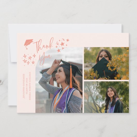Perzik Handgeschreven Bedankt Multi Foto Aankondiging (Voorkant)