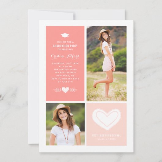 Perzik hart doedels foto collage Afstuderen Kaart (Voorkant)