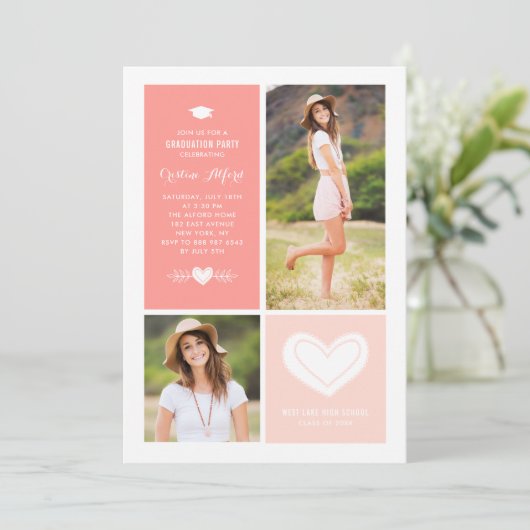 Perzik hart doedels foto collage Afstuderen Kaart (Staand voorkant)