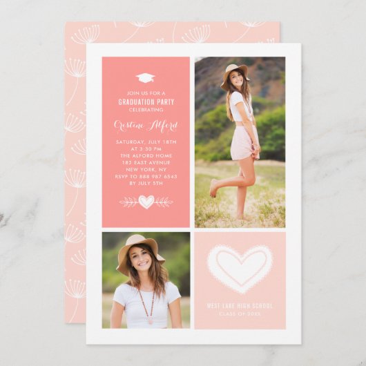 Perzik hart doedels foto collage Afstuderen Kaart (Voorkant / Achterkant)