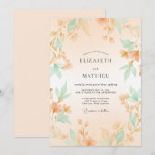 Perzik Hazy Botanische Bruiloft Kaart (Voorkant / Achterkant)