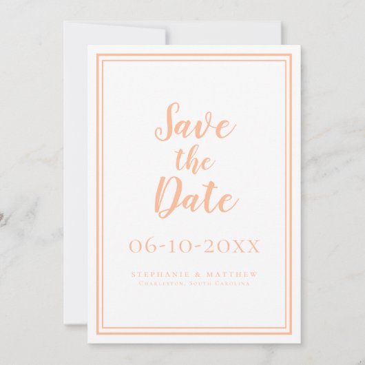 Perzik Huwelijk Save The Date Minimalistische Aank (Voorkant)