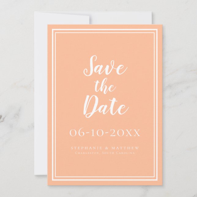 Perzik Huwelijk Save The Dates Minimalistische Aan (Voorkant)