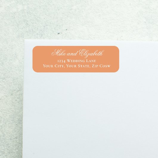 Perzik Huwelijksmonogram Bloemig Schrift Etiket