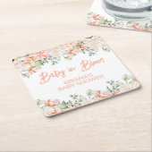 Perzik ivoor beige neutrale babyshower kartonnen onderzetters (Schuin)