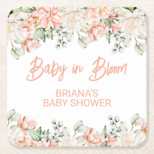 Perzik ivoor beige neutrale babyshower kartonnen onderzetters