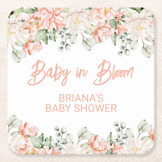 Perzik ivoor beige neutrale babyshower kartonnen onderzetters (Voorkant)