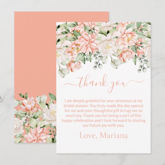 Perzik Ivoor Bloemen Vrijgezellenfeest Dank u kaar Kaart (Voorkant / Achterkant)