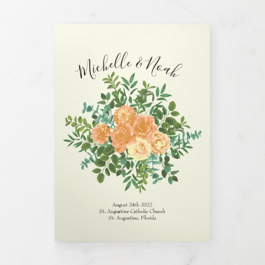 Perzik & Ivoor Pioen & Roos Bloemen Trouwprogramma Drieluik Programma (Cover)