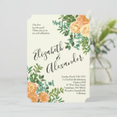 Perzik & Ivoor Pioen & Roze Bloem Bruiloft Kaart (Staand voorkant)