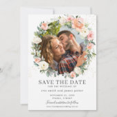 Perzik ivoor roze bloemen foto save the date kaart (Voorkant)