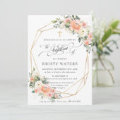 Perzik Ivoor Roze Bloemen Greenery Doop Geometrisc Kaart (Staand voorkant)