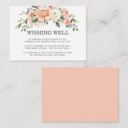 Perzik Ivoor Wit Roze Bloemen Huwelijk Wishing Wel Informatiekaartje (Voorkant / Achterkant)