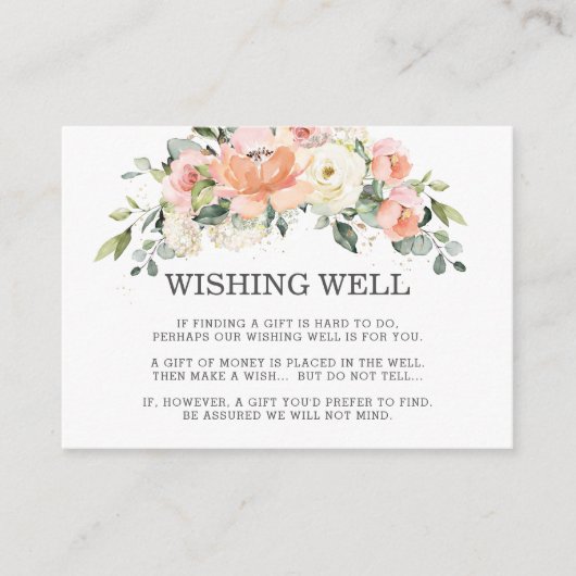 Perzik Ivoor Wit Roze Bloemen Huwelijk Wishing Wel Informatiekaartje (Voorkant)