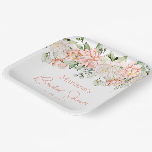 Perzik Ivoorkleurig Bloemig Bruiloftsfeest Papieren Bordje (Gebogen)