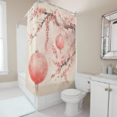 Perzik Japanse Lantaarns Sakura Bloesems Douchegordijn (In situ)