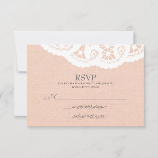 Perzik Kant Dagelijks Bruiloft RSVP Kaartje (Voorkant)