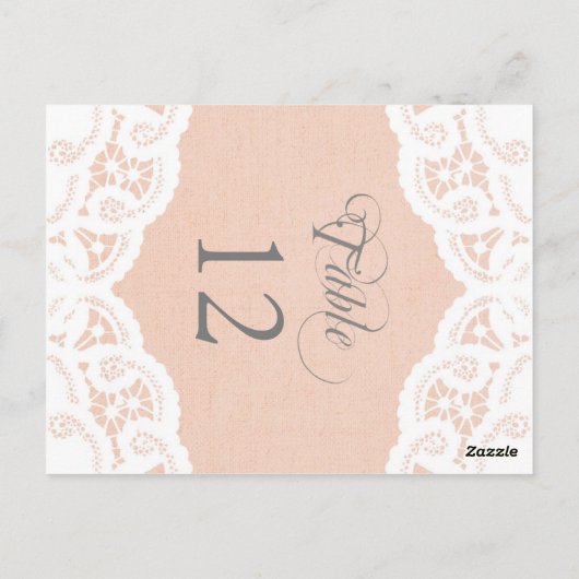 Perzik Kant Dagelijks Bruiloft Tafel Nummer Tafel  Briefkaart (Achterkant)