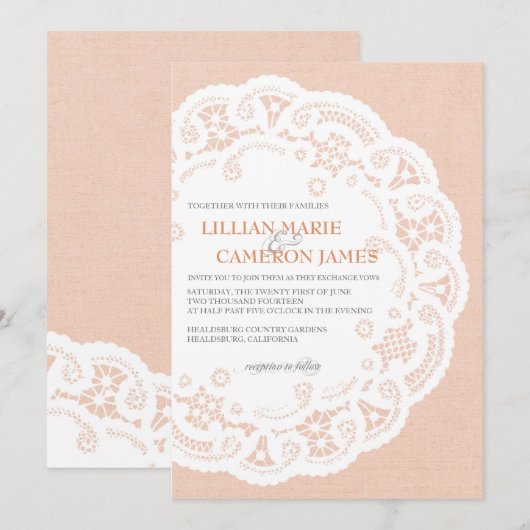 Perzik Kant Dagelijks Bruiloft Uitnodiging (Voorkant / Achterkant)