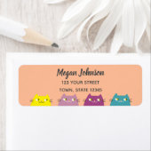 Perzik Kawaii Katten Retouradres Etiket (Insitu)