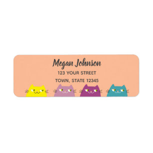 Perzik Kawaii Katten Retouradres Etiket