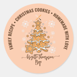 Perzik Kerstboom Koekjes Bakploeg Sneeuwvlokken Ronde Sticker