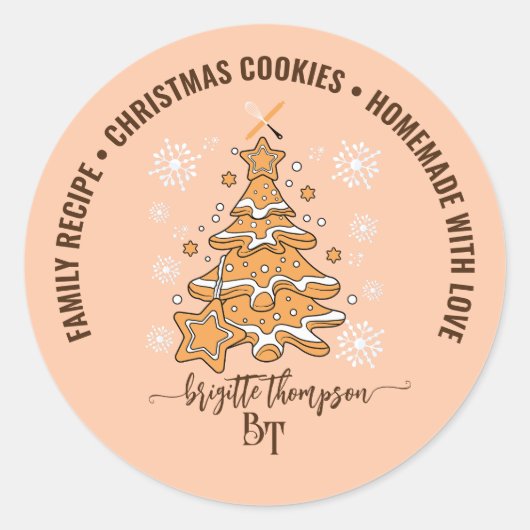 Perzik Kerstboom Koekjes Bakploeg Sneeuwvlokken Ronde Sticker (Voorkant)