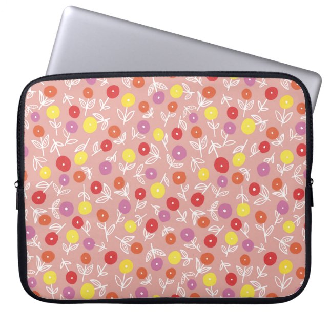 Perzik Kinderen Bloemmotief Laptop Sleeve (Voorkant)