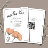 Perzik Klaprozen Elegante Bloemige Trouw QR Code Save The Date