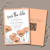 Perzik Klaprozen Moderne Elegante Bloemige Bruilof Save The Date