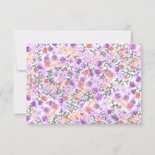 Perzik, Klei, Lila Rose Bouquet bruiloft RSVP Kaar (Achterkant)