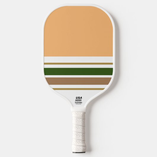 Perzik Kleur Block Bold Groen Bruin Racing Stripes Pickleball Paddle (Voorkant)