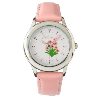 Perzik kleur bloemen horloge
