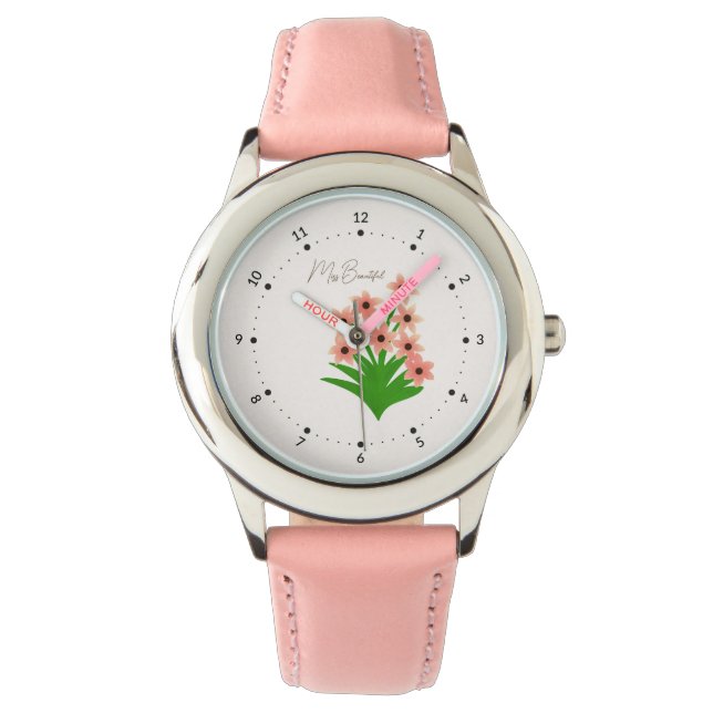 Perzik kleur bloemen horloge (Voorkant)
