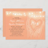 Perzik kleur string lichten boom romantische bruil kaart (Voorkant / Achterkant)