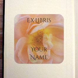 Perzik-Kleurige Roos Exlibris Vierkante Sticker
