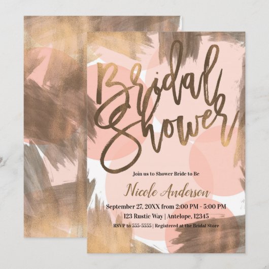 Perzik & Koperbrons Chique Modern Vrijgezellenfees Kaart (Voorkant / Achterkant)