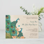 Perzik Koraal Abrikoos Pioen Vogelkooi Peacock Bru Kaart (Staand voorkant)