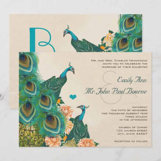 Perzik Koraal Abrikoos Pioen Vogelkooi Peacock Bru Kaart (Voorkant / Achterkant)