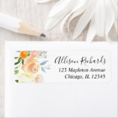 Perzik koraal blauw bloemige waterverf retouradres etiket (Insitu)